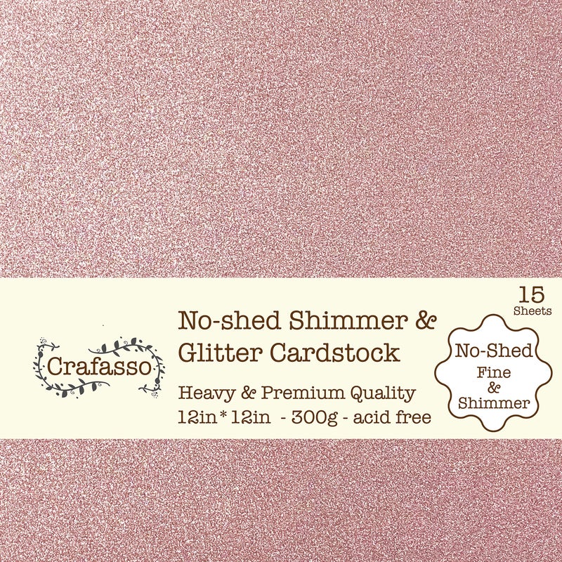 Crafasso No-Shed shimmer glitter cardstock, 12" x 12" 300GMS, 15 sheets, Rose gold(romantic pink) - Image 1